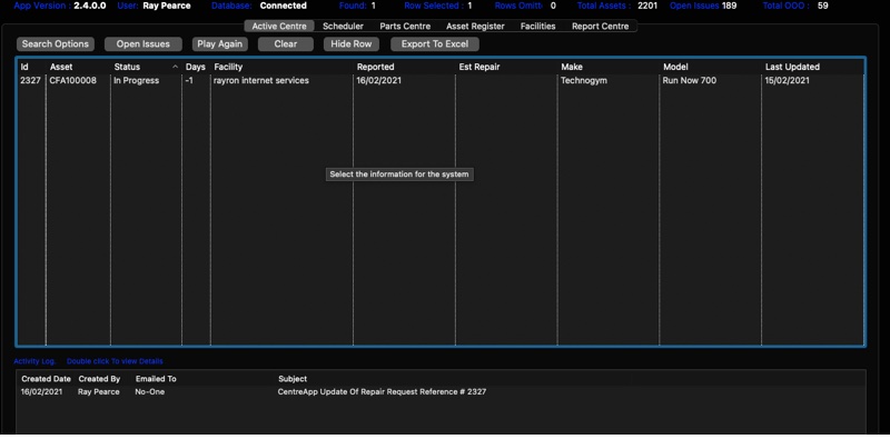 RAMMS 6 reapir list screen