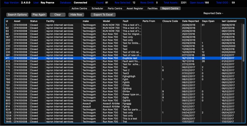 RAMMS 10 Reporting screen